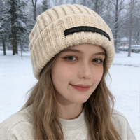 AliExpress NONE Warm Knit Beanie Hat for Women Fall Winter New Arrival Soft Cozy Applique Design Cold Weather Fashion Accessories