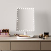 LED Vanity Mirror with Lights, 3-Color Touch Dimming, 360° Rotation, Type-C & Battery Powered, Desktop Makeup Mirror