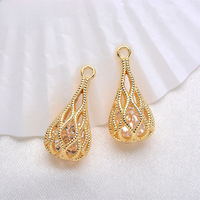 (592)4PCS 20*10MM 24K Champagne Gold Color Brass with Zircon Double Drop Charms Pendants High Quality Jewelry Accessories
