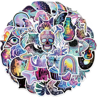50PCS Laser Cartoon Psychedelic Graffiti Stickers for DIY Luggage Laptop Skateboard Motorcycle Bicycle Stickers