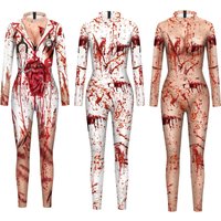 Halloween Cosplay Costumes Women Jumpsuit Adult Scary Blood Scar 3D Print Nurse Uniform Sexy Slim Terror Party Bodysuit Zenti