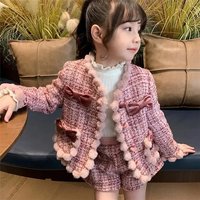 Childrens Set New Korean Thickened Butterfly-knot Jacket Shorts Two-piece Set for Autumn and Winter Kids Clothes