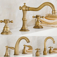 ELLEN Antique Bronze Bath Sink Faucet Double Handle Basin Sink Faucet Hot and Cold Water Mixer 3 Hole Bathroom Faucet ELF8001-3