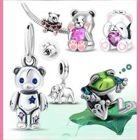 Creative 925 Sterling Silver Movable Teddy Bear Dangle Charm Fit DlY Bracelet Necklaces Women's Cute DIY Jewelry Accessories
