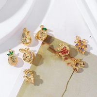 2 PCs Brass Charms 18K Gold Plated 3D Fruit Cherry Peach Strawberry Grape Pendants For Jewelry Making Necklace Bracelet DIY