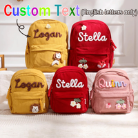 Personalized Corduroy Backpacks—Custom Embroidered Backpacks, Floral/Animal Decorations, Parent-Child Styles, Sister/Brother Bag