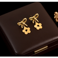 GANEMLY 316L Stainless Steel Bowknot Flower Earrings For Women Fashion Exquisite Ear Dangle Waterproof Jewelry Gift Party Bijoux