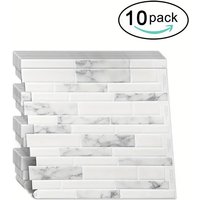 10pcs Self Adhesive Oblong 3D Wall Stickers Oil-proof Waterproof Vinyl Wallpaper Marble Tile Stickers for Kitchen Bathroom Home