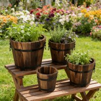 4Pcs Flower Pot Set Wooden Garden Pots Lightweight Plant Container Decoration Pots for Plants Home Garden Yard Patio Farmhouse