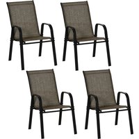 Outsunny 4 Pieces Garden Chairs, Stackable Outdoor Chairs with High Backrest and Armrest, Breathable Mesh Fabric Dining Chair