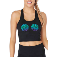 Mermaid Shiny Shell Bra Design Sexy Breathable Slim Fit Crop Top Women Beach Casual Tank Tops Gym Fitness Sports Camisole