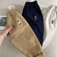 2025 Spring Girls Boys Casual Embroidery Bear Cotton Pants Kids Children Soft Trousers Three Colors