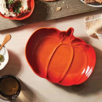 Creative Porcelain Plate 9 Inch Pumpkin Shape Flat Solid Color Tableware Western Style Dessert Vegetable Fruit Ceramic Plates