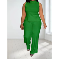 Wmstar Women Two Piece Set Plus Size 3XL 4XL Summer Casual Fashionable Print Sleeveless Shirt Suit Wide Leg Pants Female Outfits