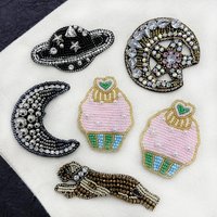 Handmade 3D Beaded Rhinestones Star MoonPlanet Design Patches Sew on Clothes Bags Hat Decoration DIY Brooch Delicate Applique