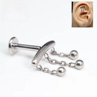 ASTM F136 Titanium Labret Piercing Chain Ear Studs Tragus Lip Rings Internal Thread Helix Earrings Ear Cartilaged Lobe Jewelry