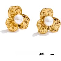 Yhpup 2025 Pearl Metal Flower Small Stud Earrings for All Occasions Waterproof Stainless Steel Elegant Daily Jewelry Wholesale