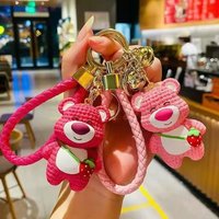 1 Cute Disney Lotso Strawberry Bear Keychain – Exquisite, Stylish Bag Charm & Hand-Woven Accessory – Perfect Gift for Friends