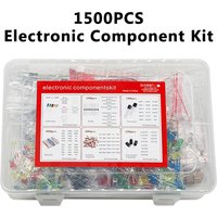 1500PCS Electronic Components Kit Resistor Electrolytic Capacitor F5mmLED F3mmLED Diode Transistor Ceramic Capacitor with Box