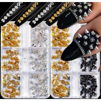 120-150Pcs Punk Gold/Silver/Gun Black Metal Studs Nail Charms 1.5/2/3mm Tiny Stick Cone Alloy Nail Art DIY Metal Nail Stud Cone