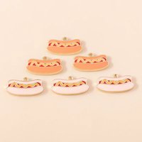 10pcs Cute Food Enamel Sausage Hot Dog Charms Pendants for DIY Jewelry Making Earring Bracelet Necklace Accessories
