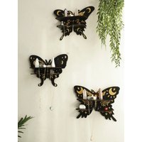 Black Butterfly Display Shelf Star&Moon Wood Floating Wall Shelves for Crystal Stone and Essential Oil Rack Witch Home Decor