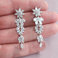 Huitan Crystal Long Hanging Earrings for Women Luxury Cubic Zircon Brilliant Bridal Wedding Earrings Temperament Female Jewelry