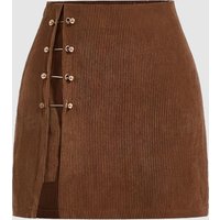Women Metal Embellished Asymmetric Hem Midi Skirt, Zipper Closure Slimming Elegant Skirt, Versatile Casual Daily Commute Bottoms
