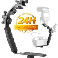 Camera L Bracket Mount Video Grip L-Bracket Dual Flash Cold Shoe Mount 1/4 inch Tripod Screw, Heavy Duty Padded Hand Grip Dslr