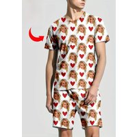 Men's or Women's Facial Printed T-Shirt Shorts Set Personal Photo Customized Comfortable Loose Home Set Valentine's Day Gift