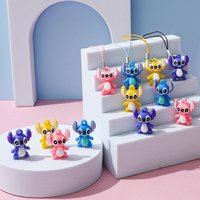 12pcs cartoon anime Stitch silicone chain PVC pendant, durable home decoration accessory, ideal gift for friends