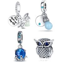 New Original 925 Silver Beads Pendant Fit Pandach Charm Bracelet Luminous Fireflies light bulbs And Octopus Owl DIY Jewelry