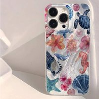 Phone Case For iPhone 13 12 11 16 15 14 Pro Max XS X XR 7 8 Plus 16E SE2 Cute Pink Heart Starfish Coral Jellyfish Pattern Cover