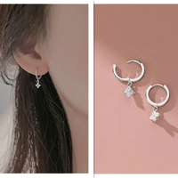 Classic Four-leaf Zircon Flower Drop Dangle Earrings for Women Luxury Silver Color Stainless Steel Hoop Earring Bride Jewelry