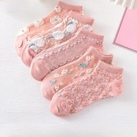 5 Pairs Women Spring Summer Solid Colors Comfortable Socks Pink White 3D Extured Casual Thin Boat Socks Female Simplicity Socks