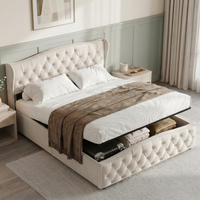 WoodenAura Upholstered Bed with Hydraulic Lever, 135x190 Lift Up Ottoman Bed, Double Bed Frame, Functional Storage Bed, without mattress, Beige, grey