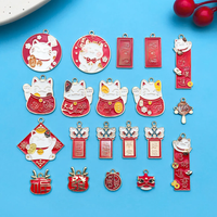2/20pcs Enamel Cartoon Cat Dragon Charm Chinese Style New Year Wishing Words Pendant For DIY Jewelry Making Spring Festival Gift