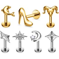 G23 Titanium Moon High Heels Dolphin Labret Lip Ring 16G Ear Studs Tragus Cartilage Helix Daith Earrings Body Piercing Jewelry