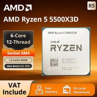 Procesor AMD Ryzen 5 5500X3D do komputerów stacjonarnych, 6 rdzeni/12 wątków, 4,0 GHz, 96 MB pamięci 3D V-Cache, AM4, bez chłodzenia w zestawie