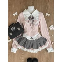 Spring Y2K Princess Outfits Women 2 Piece Sets Sweet Kawaii Bow Tops + Lace Pleated Skirt Female Retro Chic Preppy Style Clothes
