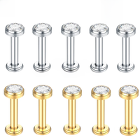 10Pcs/lot G23 Titanium Labret Lip Rings Internally Threaded Crystal Ear Stud Earrings for Women Body Piercing Jewelry 2-4mm Top