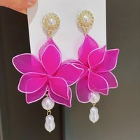Romantic Sweet Large Flower Dangle Earrings for Women Korean Fashion Imitation Pearl Drop Earrings Jewelry Women's Accessories
