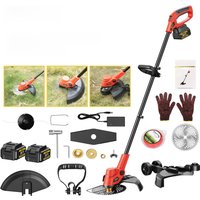 Conentool 24V Cordless Strimmer -Wheel Scorolling Lawn Mower Garden Strimmers with Battery + 15 Blades Set, Grass Trimmers
