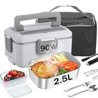 Elektryczny podgrzewacz do jedzenia 2.5L 90W, 24/220V, ze stali nierdzewnej, przenośny pojemnik na lunch, pudełko bento, podgrzewacz do jedzenia do samochodu.