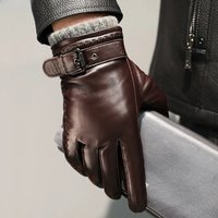 AliExpress NONE Genuine Leather Gloves For Men Male Sheepskin Touch Screen Winter Warm Windproof Mittens Driving Cycling Motorcycle Men's Gloves
