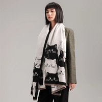 2024 New Fashion Cute Cat Ladies' Jacquard Pashmina Cashmere Scarf Winter Thick Warmth Shawl Coldproof Windproof Blanket Scarf