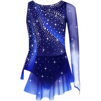 Kids Girls Figure Skating Rhythmic Gymnastics Leotard Asymmetrical Split Shiny Rhinestones Contrast Color Dress Ballerina Dress