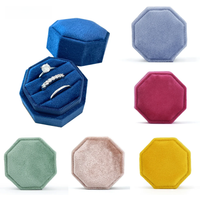 Octagon Velvet Jewelry Box Muti Color Three Slots Double Ring Storage Case Wedding Ring Display for Woman Gift Earrings Package