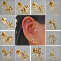 1PC Cz Flower G23 Pure Titanium Lip Studs Internal Thread Deer Ear Helix Tragus Cartilage Earrings Body Piercing Jewelry 16G