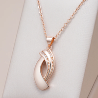 Kinel Fashion Glossy Pendant Necklace for Women 585 Rose Gold Color Simple Geometry Natural Zircon Pendant Daily Fine Jewelry